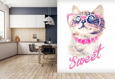 3D Pink Sweet Cat O321 Animal Wallpaper Wall Murals Removable Wallpaper Fay