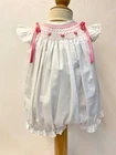 Will'beth Smocked Newborn Infant Baby Girl White/Pink Bubble Ribbons NWT 3M