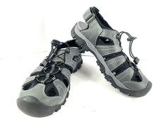 Eddie Bauer Sandals Men 9M Stewart Shoes Grey Black Leather Fisherman Hiking