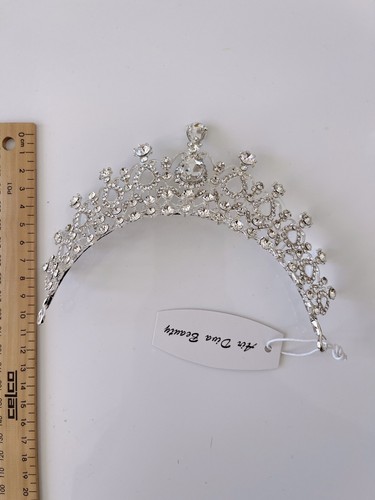 Women White Crystal Silver Party Prom Hair Headband Crown Tiara Necklace Earring - Picture 11 of 12