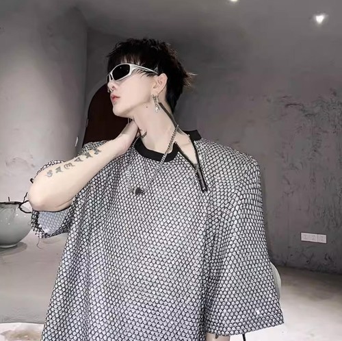 Abito lungo da uomo moda giovane Blingbling lucido nightclub cerniera festa camicie top - Foto 16 di 25
