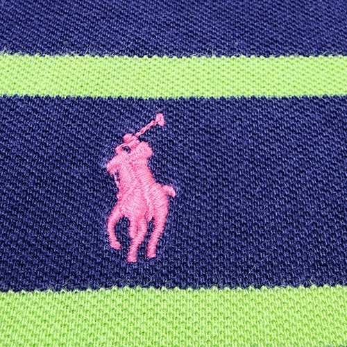 Polo Ralph Lauren Polo Shirt Large L Blue Green Stripes Custom Fit Pink Pony - Picture 8 of 11
