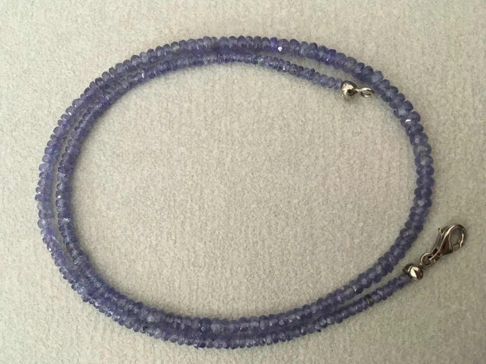Schönes Tansanit Collier im Facettenschliff, mit hellblauen Anhänger Engelsstein - Bild 4 von 4