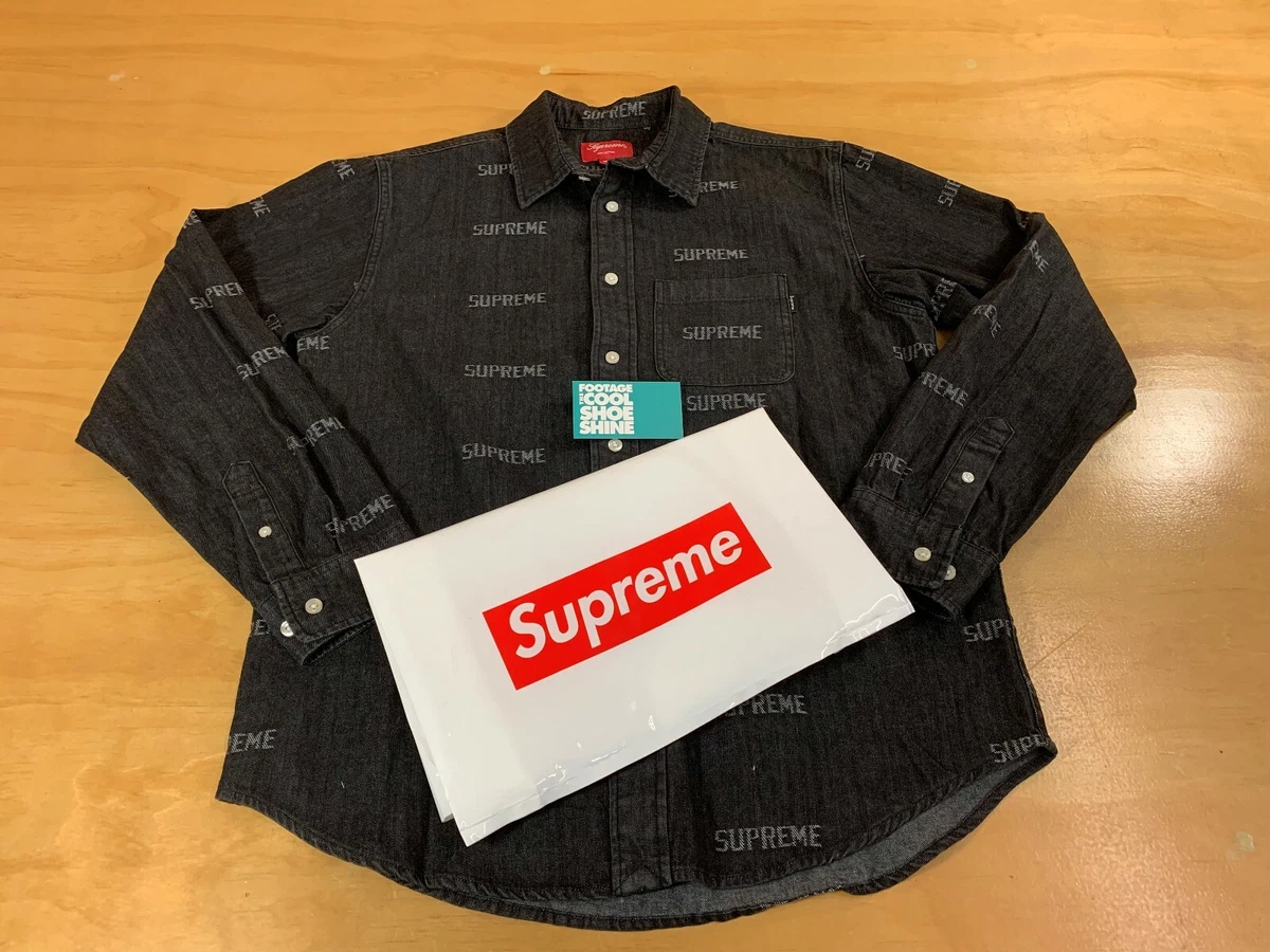 SUPREME LOGO DENIM L/S BUTTON UP SHIRT BLACK RED BOX LOGO NEW MEDIUM SS19  2019