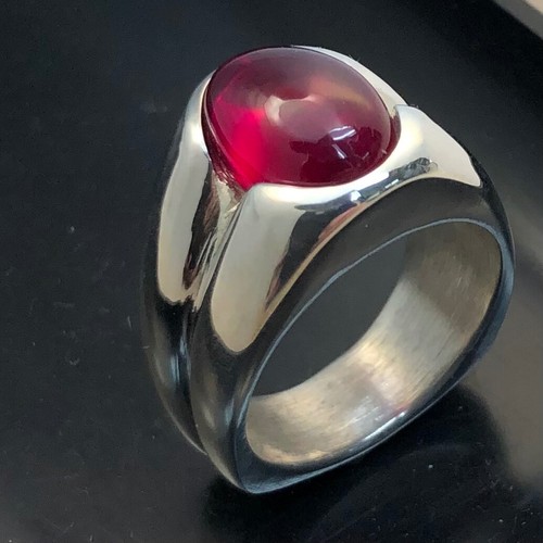 MJG STERLING SILVER MEN'S RING. 14 x 10mm OVAL LAB CREATED RUBY CABOCHON. SZ 10. - Picture 3 of 6