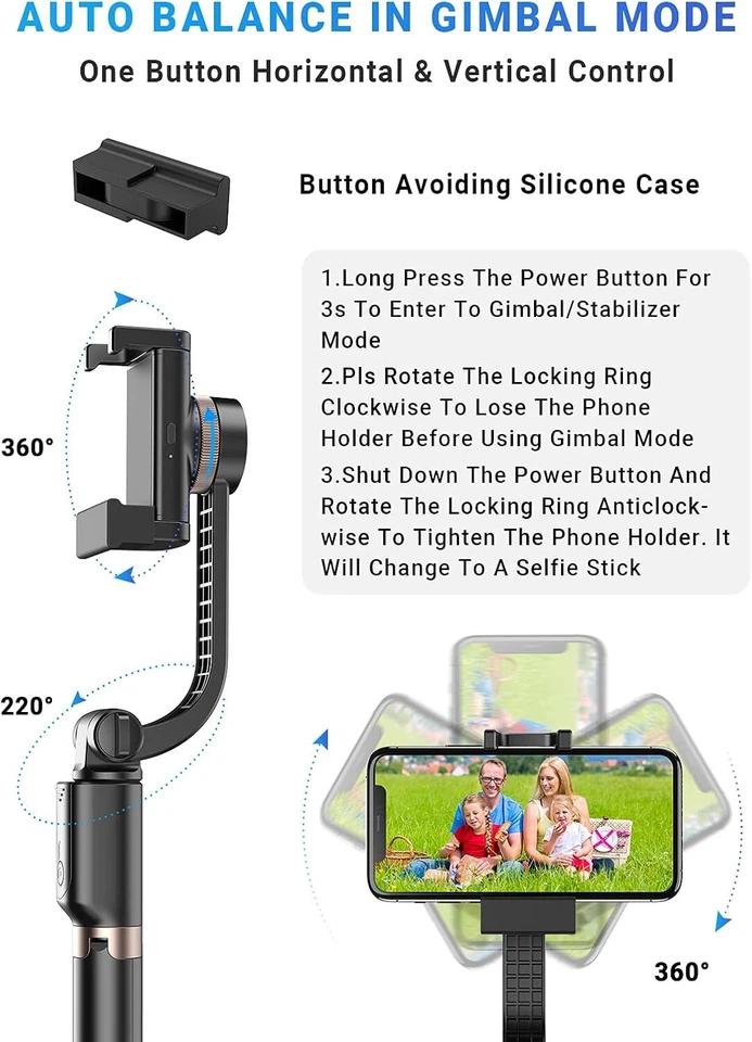 Gimbal Stabilizer For Smartphone, 360° Rotation Auto Balance Small Portable - Image 4 of 4