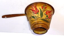 VINTAGE TOLE WARE FOLK ART HAND PAINTED FUNNEL WITH HANDLE. SIGNED JO GOBEILLE.