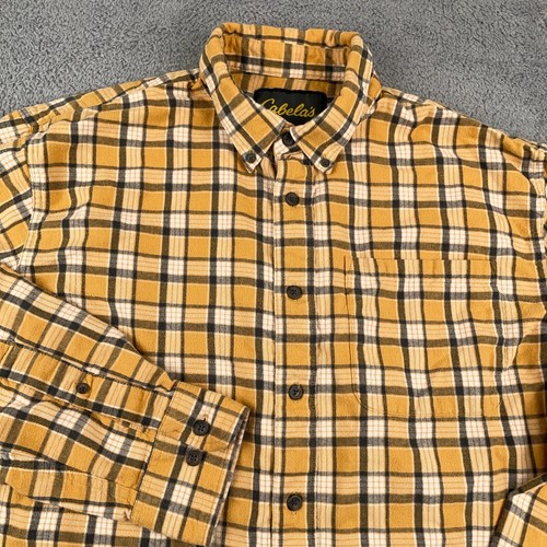 Cabelas Shirt Mens XL Tall Yellow Flannel Soft Brushed Hiking Outdoors Plaid - 第 1/11 張圖片
