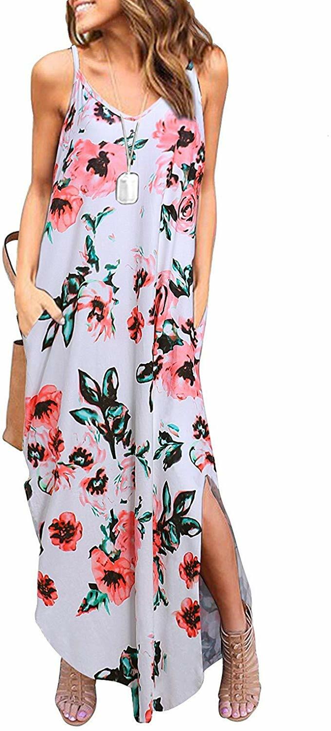 Kyerivs Womens Summer Casual Loose Dress Beach Cover Up Long Cami Maxi Dresses with Pocket/_L-Black S
