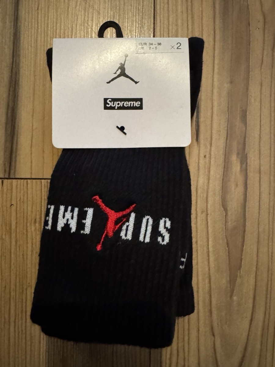 Supreme X Jordan Crew Socks Nike 2 Pack Black | Size Small 2-5 UK