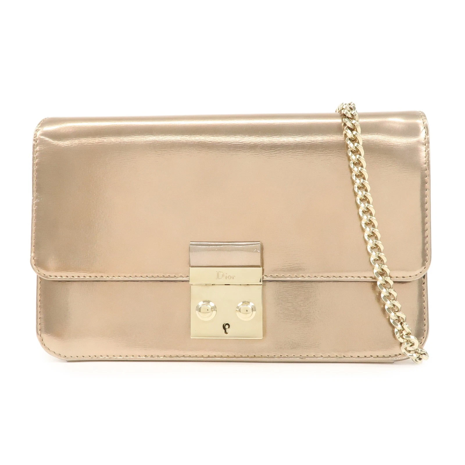 Authentique sac bandoulière Christian Dior chaîne cuir verni rose métallisé occasion F/S
