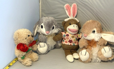 Dan Dee Collector s Choice Plush Lot : Sock Monkey (2) Rabbits Teddy Bear w rose