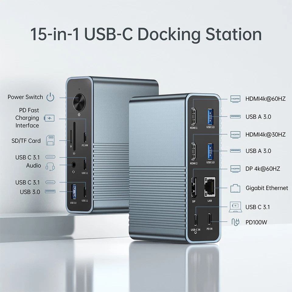 Acasis 15-in-1 USB-C Docking Station Supports 4K HDMI & RJ45 Ethernet for Laptop - Image 2 of 4