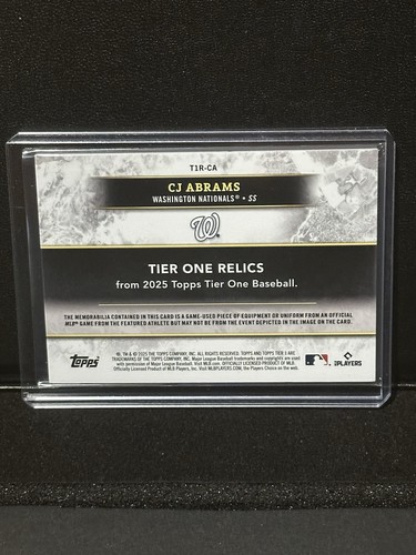 2025 Topps Tier One CJ ABRAMS Tier One Relic Card #/199 (T1R-CA) - Picture 4 of 4