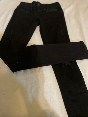 Mavi Lily Black Charcoal Distressed Low Rise Moto Skinny Jeans 3 Zip Pockets 24