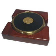 Vintage H Emblem Heavy Brass Black Leather Coasters In Wood Holder Desk Office