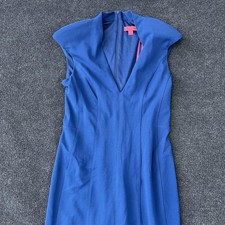 Betsey Johnson Dress Womens 8 Blue Sheath Pencil Cap Sleeve V Neck Cocktail