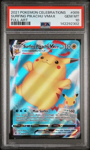 2021 POKEMON CELEBRATIONS #009 FULL ART/SURFING PIKACHU VMAX PSA 10