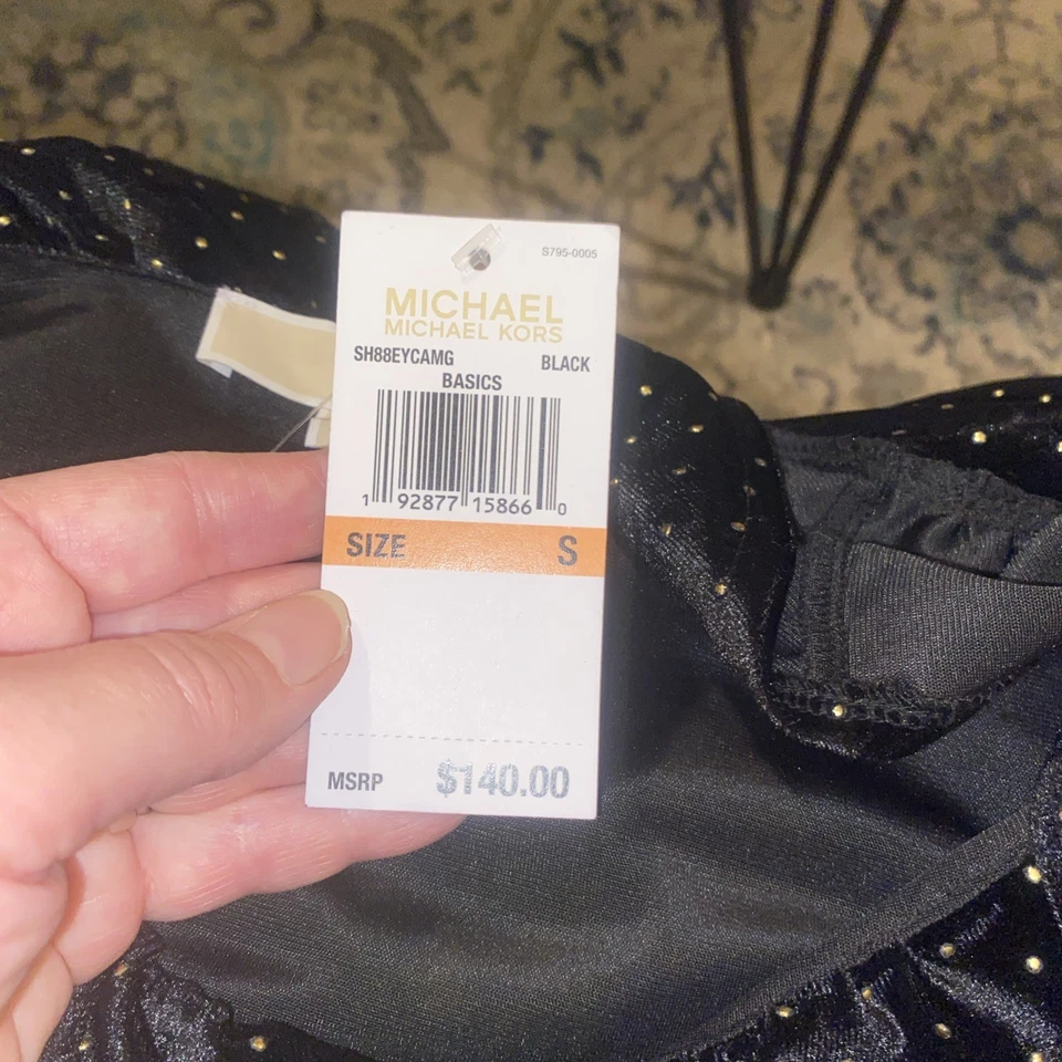 Michael Kors Black Velvet Dress With Gold Polka Dots NWT Size S - Image 3 of 4