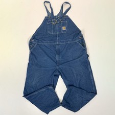 Carhartt Men Bib Overalls Size 52x30 Blue 100 Cotton Denim Carpenter Workwear