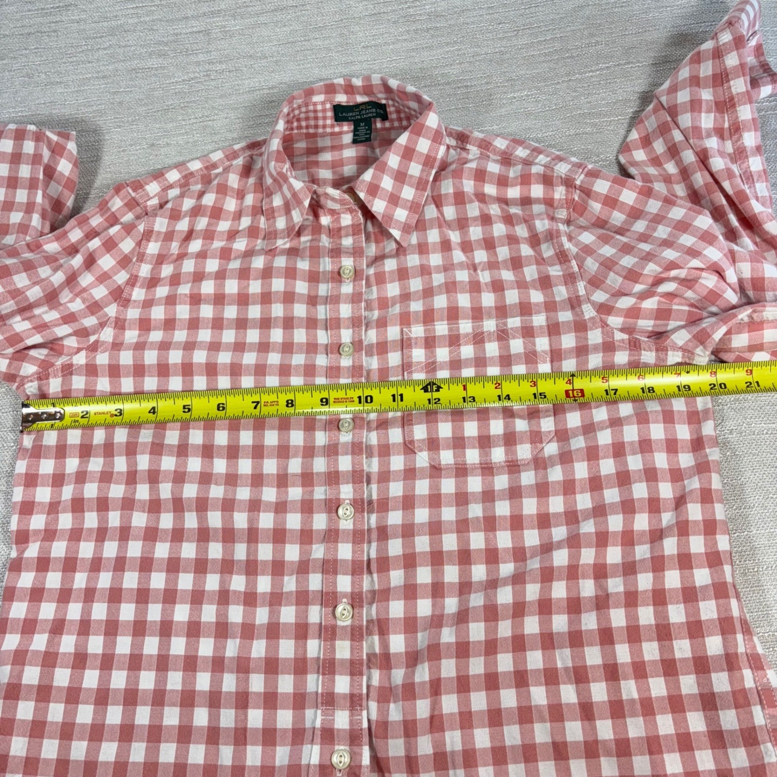 Lauren Jeans Co Ralph Lauren Womens Gingham Popover Half Button Shirt Pink Sz M thumbnail 8