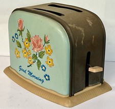 Vintage Good Morning Tin Toy Toaster Childs Kitchen Play Set Metal Appliance