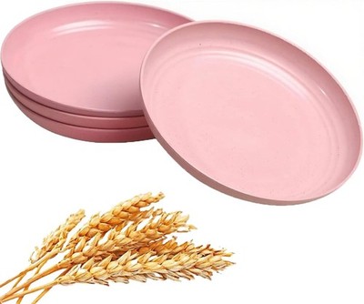 7.87 in Wheat Straw Dinner Plates, Set of 4, Shatter-Resistant Reusable Plates,