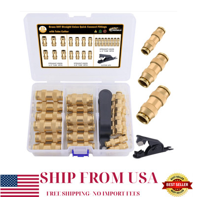 CheeMuii 23PCS Brass DOT Air Line Fittings Kit 1/4 3/8 1/2 Push-to-Connect