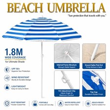 Image of Portable 1.8m Beach Umbrella Parasol UV Protection Sun Shade for Garden & Patio