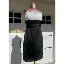 Victor Costa Vintage 80  s Strapless Black  White Ruched Cocktail Dress Size 10