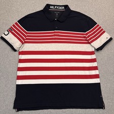 Tommy Hilfiger Striped Polo Shirt Mens XXL Stretch Rugby Y2K Embroidered USA