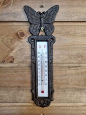 Butterfly Cast Iron Wall Thermometer Decorative Garden Ornament Gift Outdoor