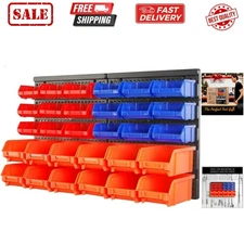 Wall Mounted Storage Bins Parts Rack 30PC Organizer Garage Plastic Shop Tool ...