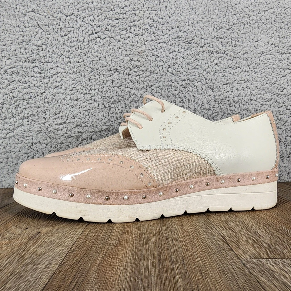 Zapatos Hispanitas Para Mujer Talla 38 EE. UU. 7.5 Punta de Ala Brogue Plataforma Perla Tachonados Foto 3 de 4