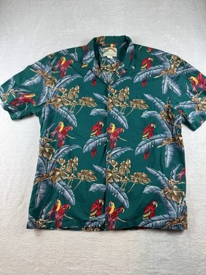 Vintage Paradise Found Hawaiian Shirt Mens XL Green Parrot Macaw Tropical Aloha