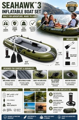 Intex 68380EP Seahawk 3 Inflatable Boat with Accessories - Green