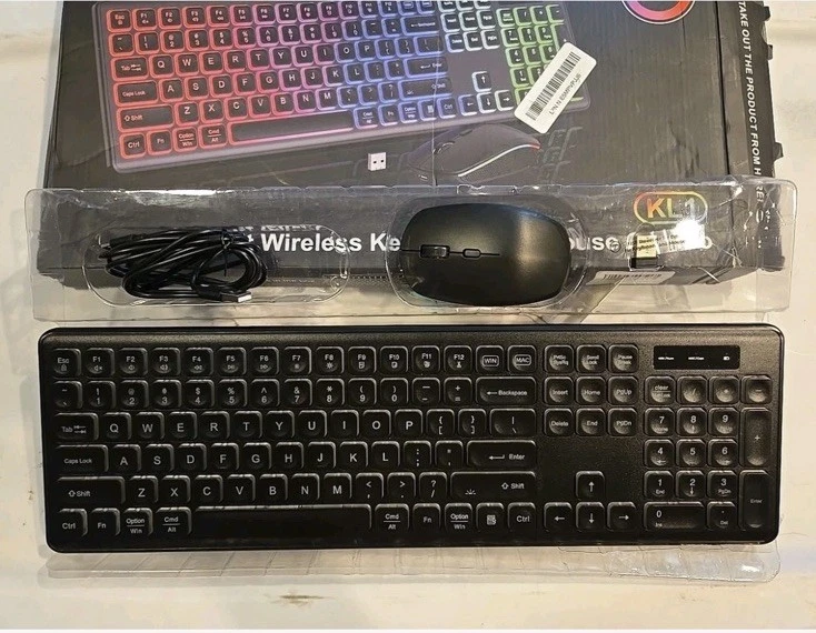 RGB Backlit KL1 Light up Rechargeable Wireless Keyboard & Mouse Combo Set NIB - Image 4 of 4
