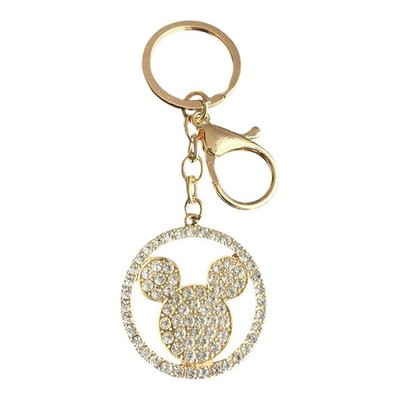 Women's Gold Rhinestone Mickey Mouse Key Chain Finder Bling 4'' Long