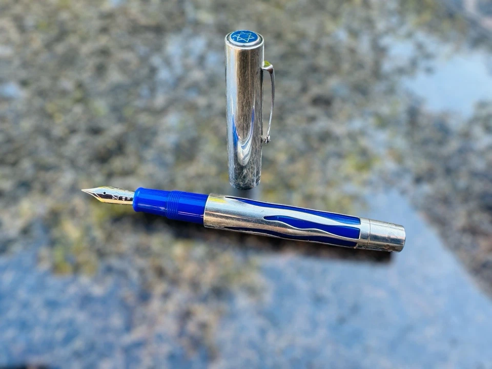 Caneta-tinteiro OMAS Israel 50° Jubileu (1948-1998) prata esterlina sólida 18k M nova na caixa - Imagem 2 de 4