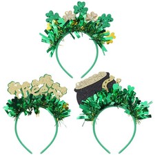 3 PCS St.Patrick's Day Headbands for Girls,Green Shamrock Glitter Headband St...