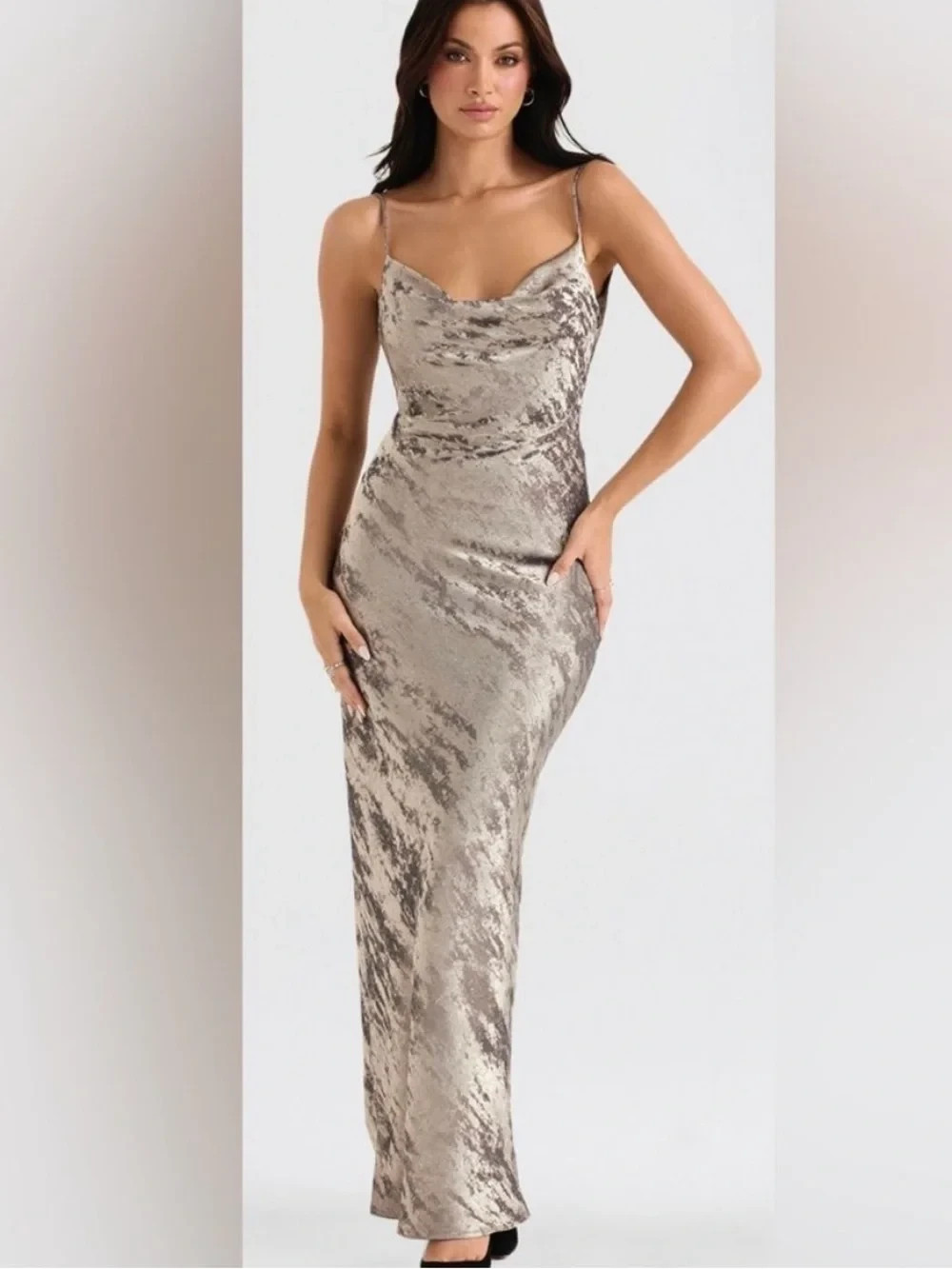 NWT House of CB Gabrielle Gown Pewter image 3