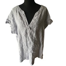 Tahari Blue & White Striped Linen Blend V-Neck Tunic Dress 3X