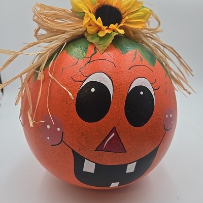 Halloween Jack O Lantern Figurine Handpainted Gourd 9'' x 9'' Pumpkin Decor 