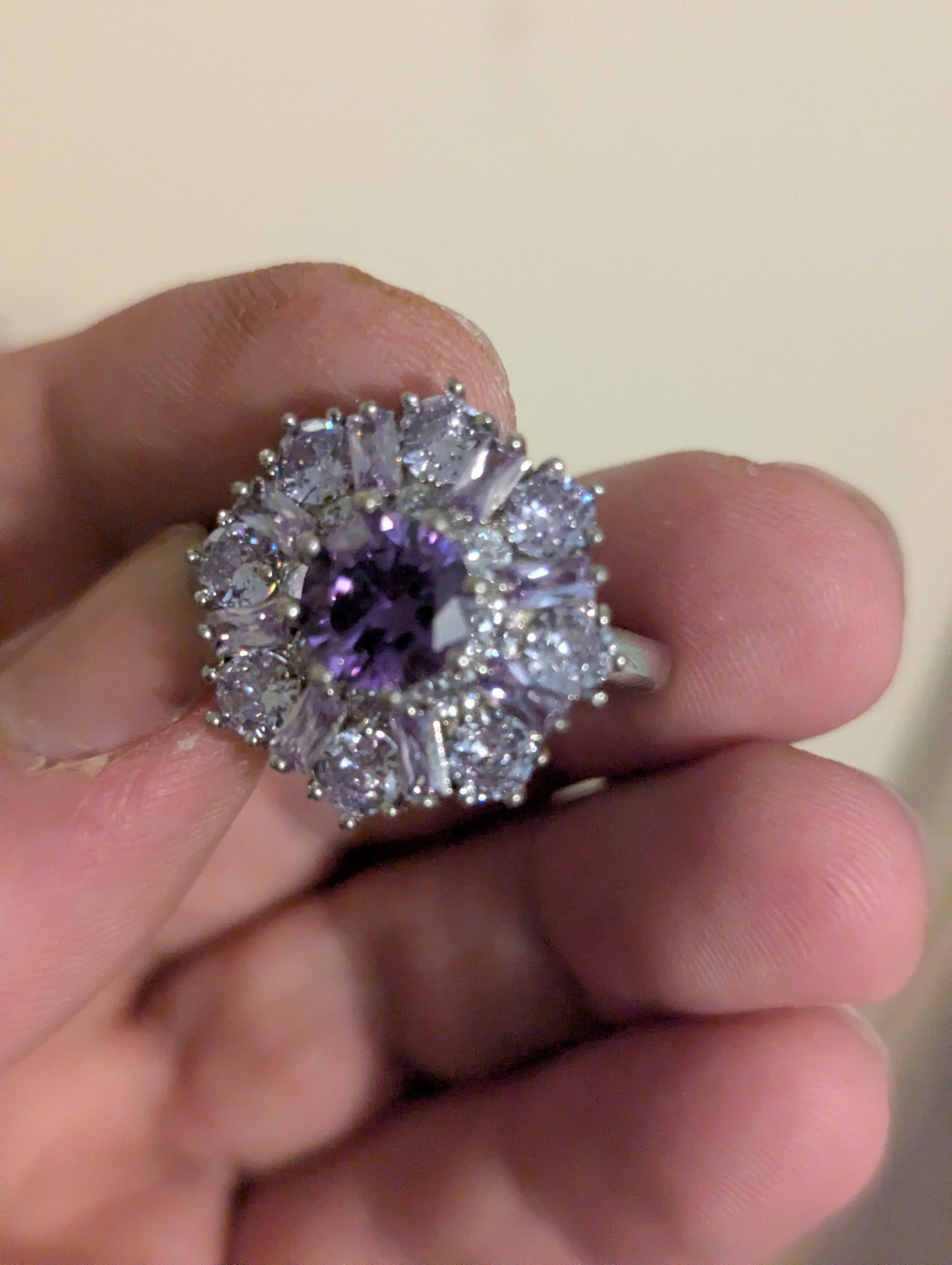 Amethyst Flower Ring With Rectangular & Round Cut… - image 4