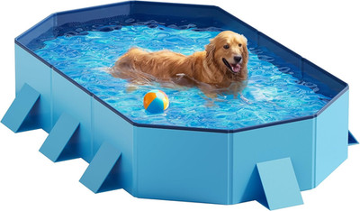 Foldable Dog Pool - Extra Large 71'' X 39'' X 12'' Hard Plastic Portable Pet Bath T