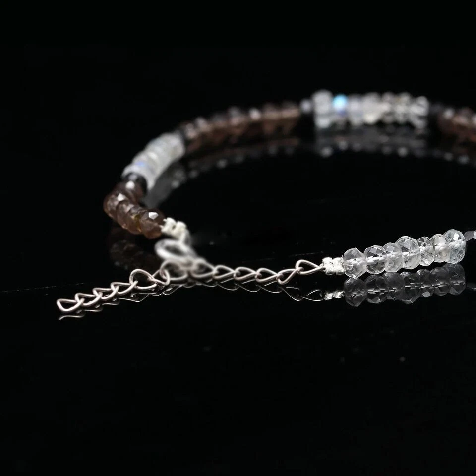 Bracciale gioielli sfaccettati con perline fumè + topazio bianco + spinello 7" - Immagine 4 di 4