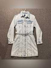 Gap Denim Jean Shirt Dress Womens XS blue belted button light concert festival