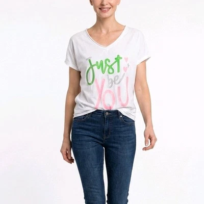 Italy T-Shirt Gr. 38 40 Casula Tunika Shirt Weiß mit Strass und Print - Bild 1 von 4