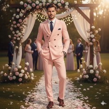 Men Double Breasted 2 Piece Suit Slim fit Elegant Party Wear Peach Wedding Suit