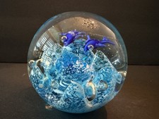 Blue Dolphins Swimming Sea Paperweight Art Glass With Controlled Bubbles 3.5&rdquo;